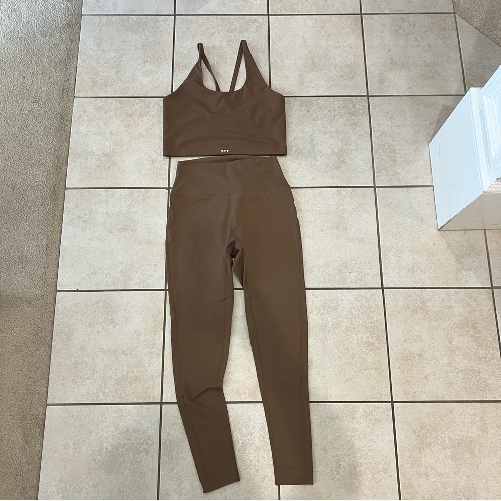 SET Active Brown High-Waist Leggings & Crop Sports Bra